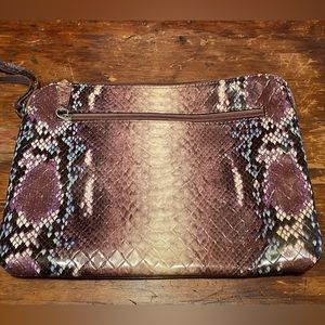 BX faux patent snakeskin oversized wristlet purple